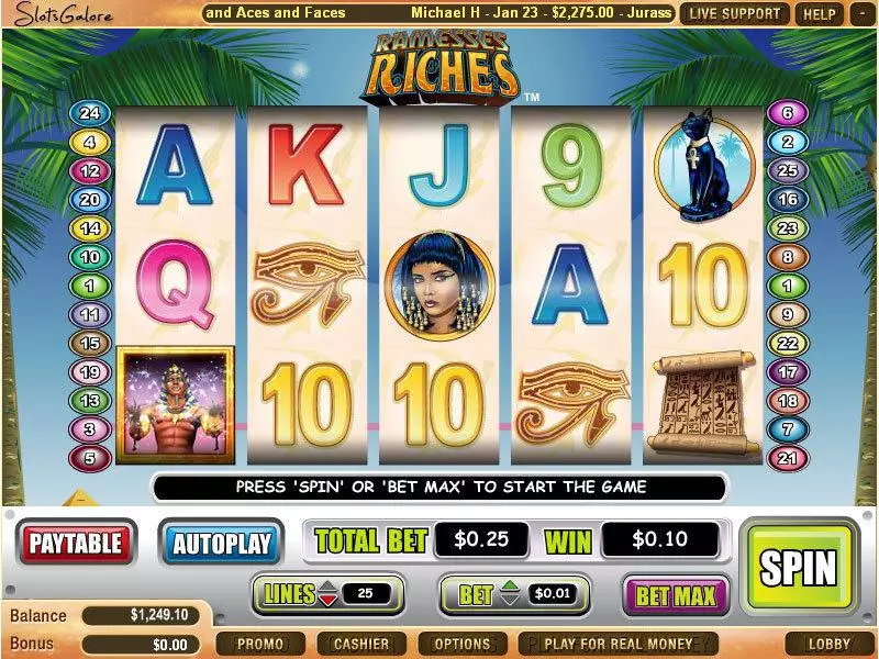 Ramesses Riches WGS Technology Slots - Main Screen Reels