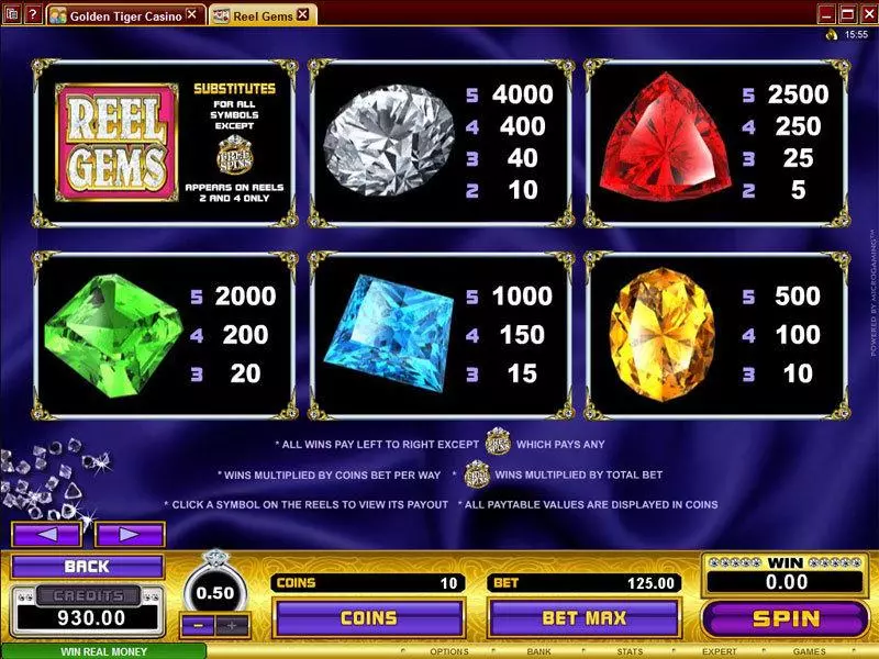 Reel Gems Microgaming Slots - Info and Rules