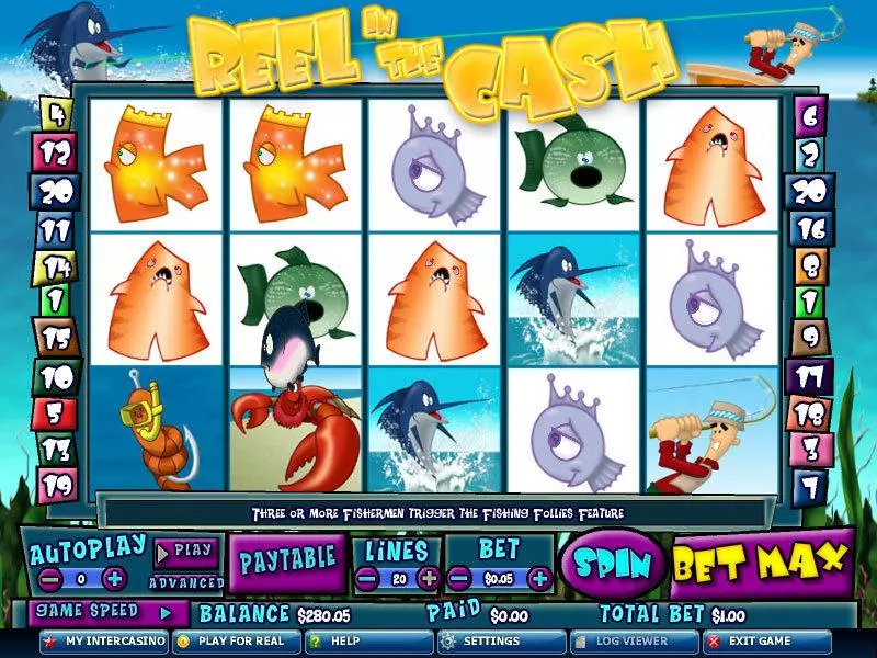 Reel in the Cash 20 Lines CryptoLogic Slots - Main Screen Reels