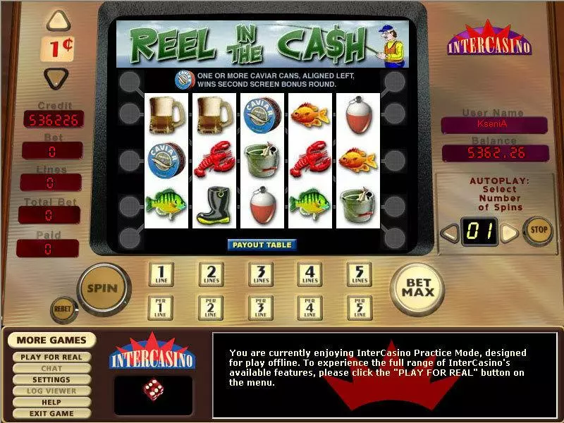 Reel in the Cash 5 Lines CryptoLogic Slots - Main Screen Reels