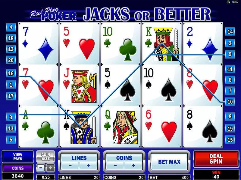 Reel Play Poker - Jacks or Better Microgaming Slots - Main Screen Reels