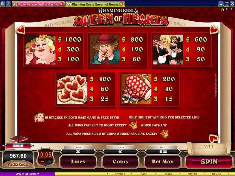 Rhyming Reels - Queen of Hearts Microgaming Slots - Info and Rules