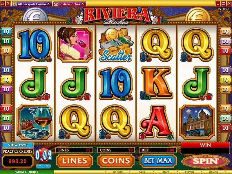 Riviera Riches Microgaming Slots - Main Screen Reels