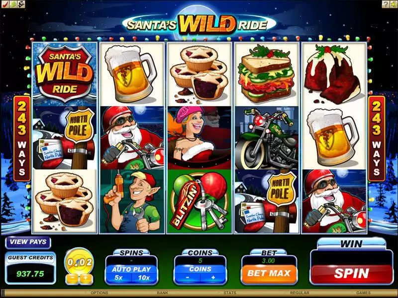 Santa's Wild Ride Microgaming Slots - Main Screen Reels