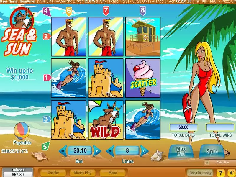 Sea and Sun NeoGames Slots - Main Screen Reels