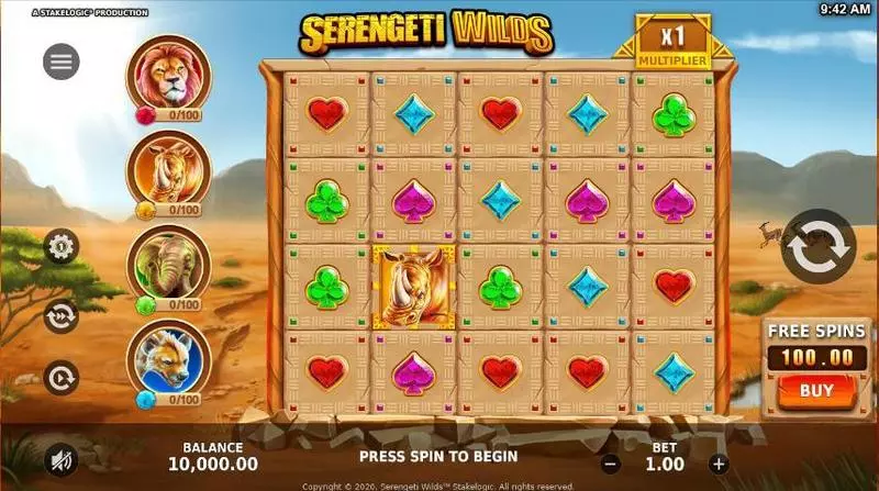 Serengeti Wilds StakeLogic Slots - Main Screen Reels