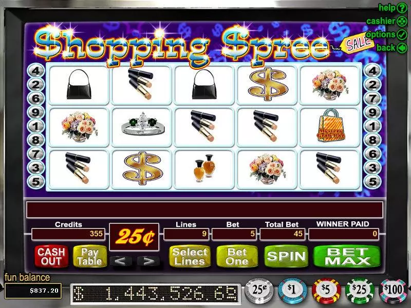 Shopping Spree RTG Slots - Main Screen Reels