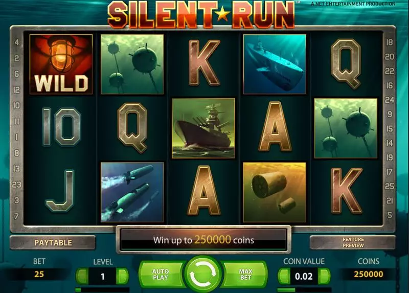 Silent Run NetEnt Slots - Main Screen Reels