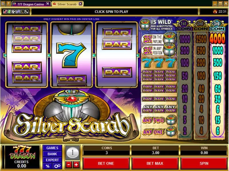 Silver Scarab Microgaming Slots - Main Screen Reels