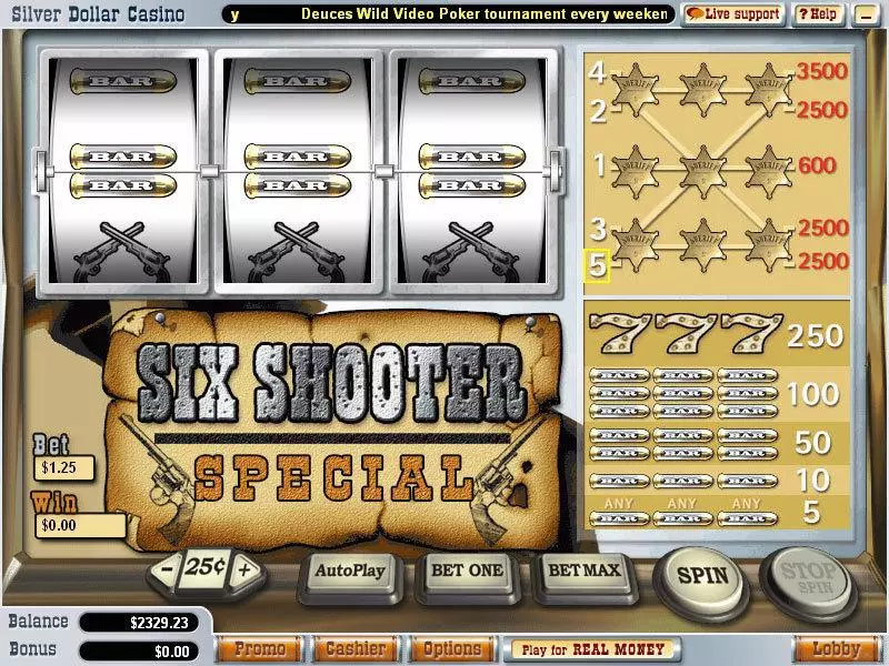 Six Shooter Special Vegas Technology Slots - Main Screen Reels