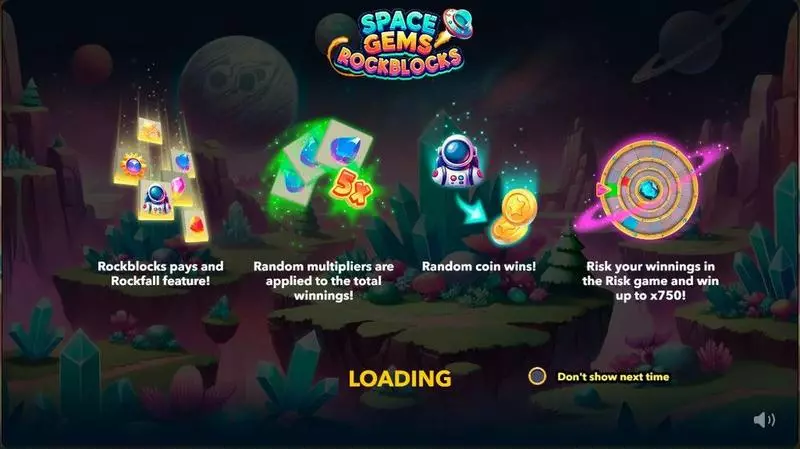 Space Gems. Rockblocks Mascot Gaming Slots - Introduction Screen