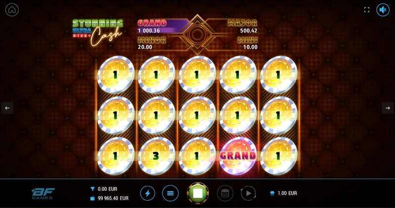 Stunning Cash Ultra Dice BF Games Slots - Main Screen Reels