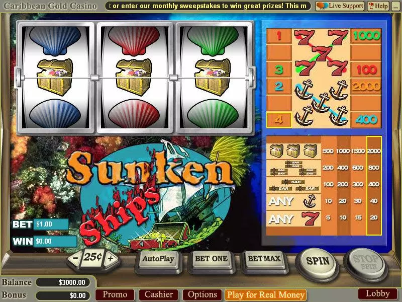 Sunken Ships Vegas Technology Slots - Main Screen Reels