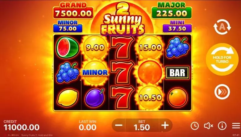 Sunny Fruits 2: Hold and Win Playson Slots - Main Screen Reels