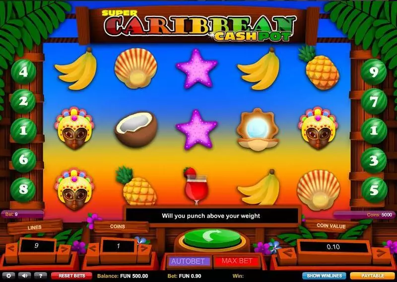 Super Caribbean Cashpot 1x2 Gaming Slots - Main Screen Reels