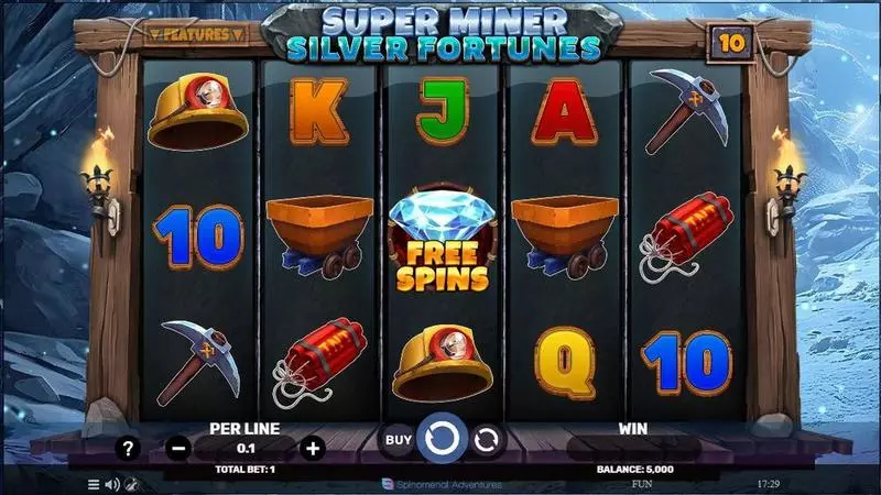 Super Miner – Silver Fortunes Spinomenal Slots - Main Screen Reels