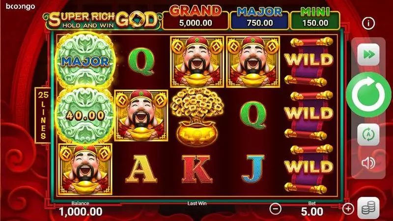 Super Rich God: Hold and Win Booongo Slots - Main Screen Reels