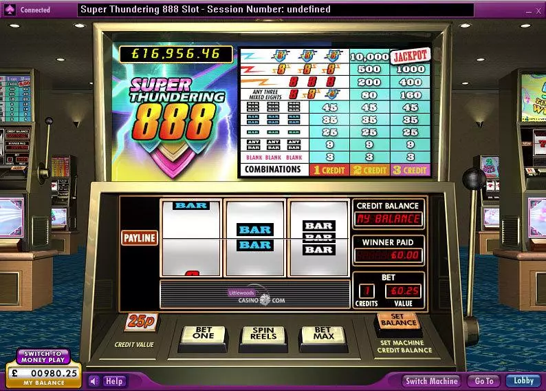 Super Thundering 888 888 Slots - Main Screen Reels
