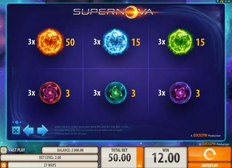 Supernova Quickspin Slots - Info and Rules