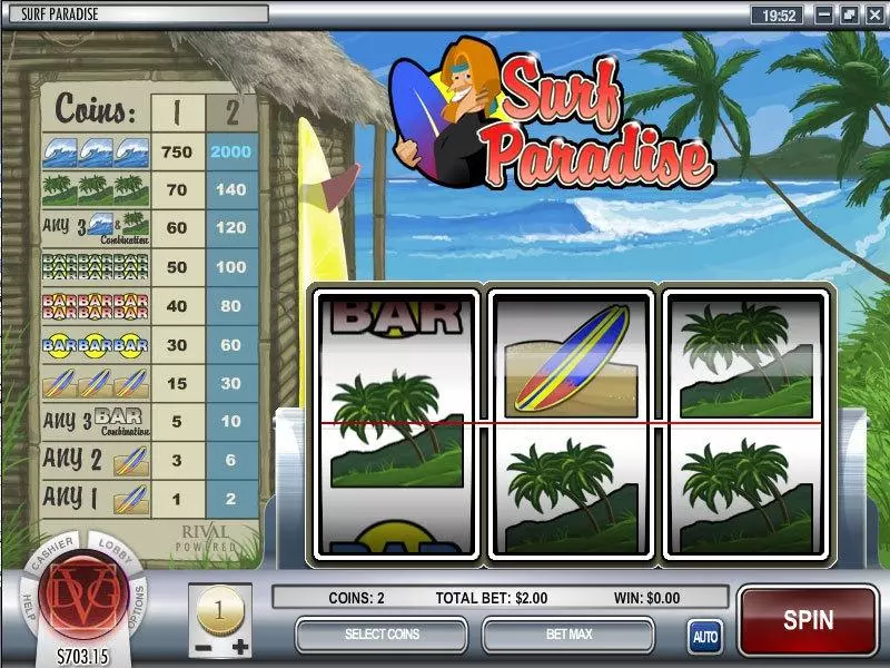 Surf Paradise Rival Slots - Main Screen Reels