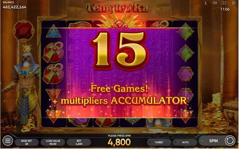 Temple of Ra Endorphina Slots - Free Spins Feature