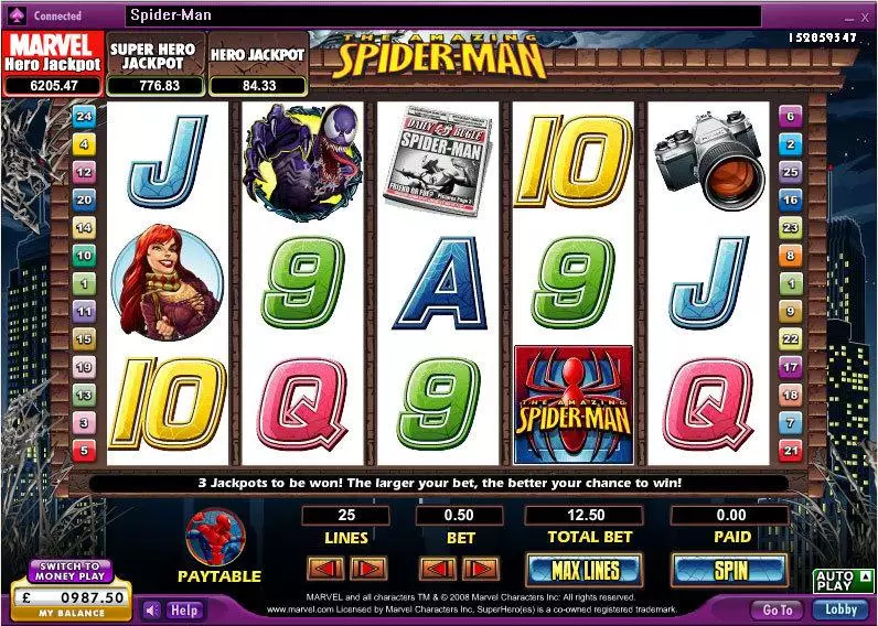 The Amazing Spider-Man 888 Slots - Main Screen Reels