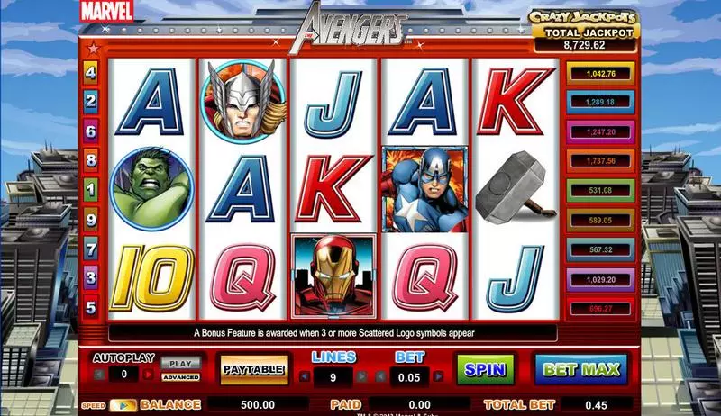 The Avengers CryptoLogic Slots - Main Screen Reels
