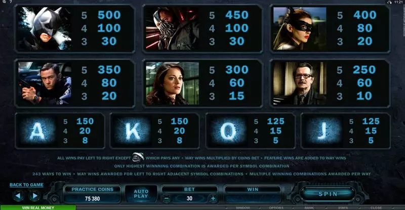 The Dark Knight Rises Microgaming Slots - Info and Rules