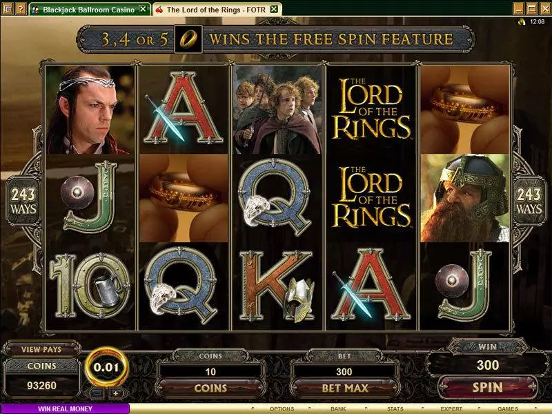 The Lord of the Rings - The Fellowship of the Ring Microgaming Slots - Main Screen Reels