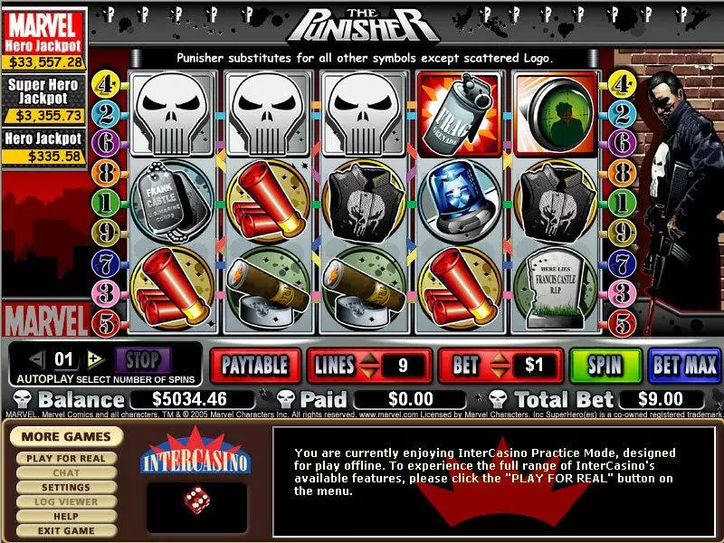 The Punisher CryptoLogic Slots - Main Screen Reels