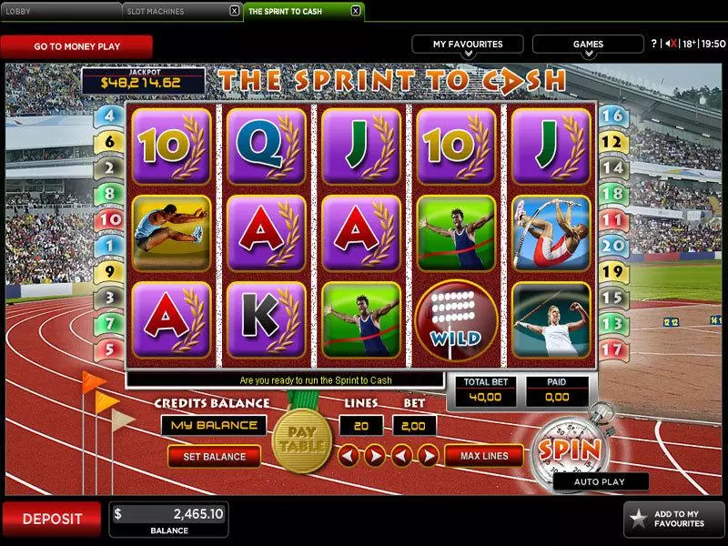 The Sprint To Cash 888 Slots - Main Screen Reels