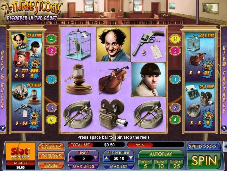 The Three Stooges Disorder in the Court NuWorks Slots - Main Screen Reels
