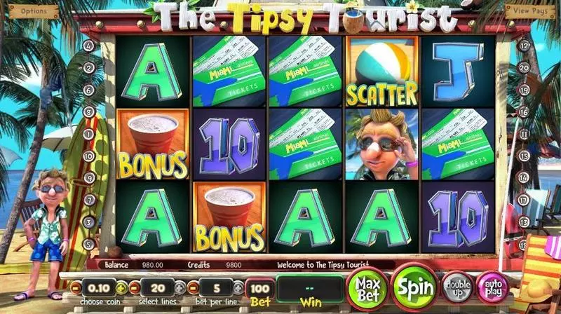 The Tipsy Tourist BetSoft Slots - Introduction Screen