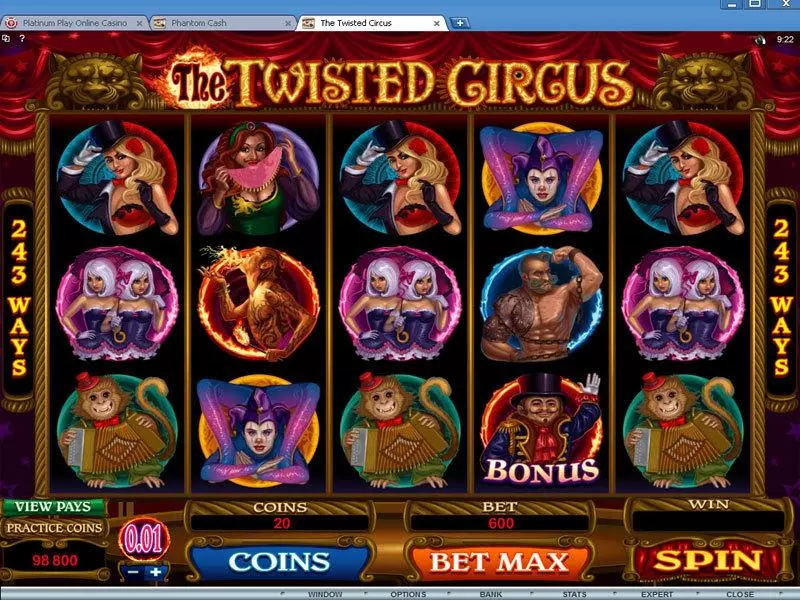 The Twisted Circus Microgaming Slots - Main Screen Reels