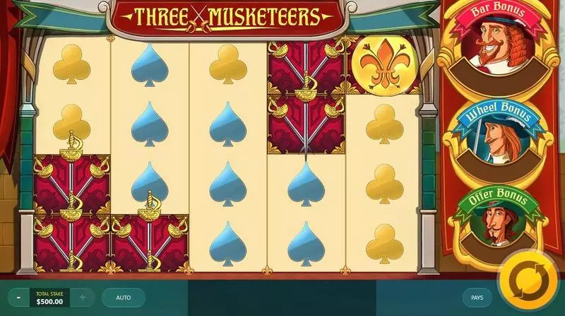 Three Musketeers Red Tiger Gaming Slots - Main Screen Reels