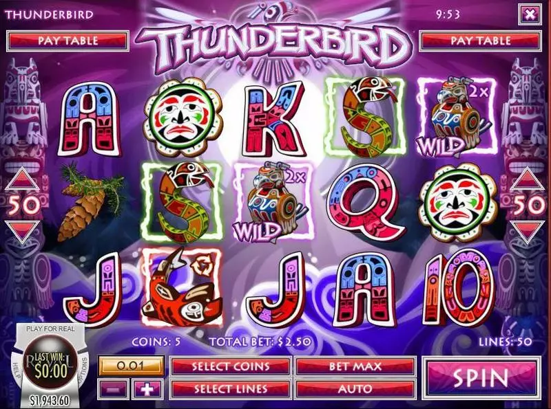 Thunderbird Rival Slots - Main Screen Reels
