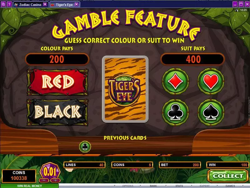 Tiger's Eye Microgaming Slots - Gamble Screen