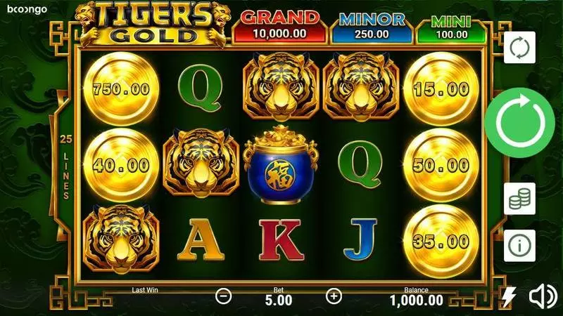 Tiger's Gold: Hold and Win Booongo Slots - Main Screen Reels