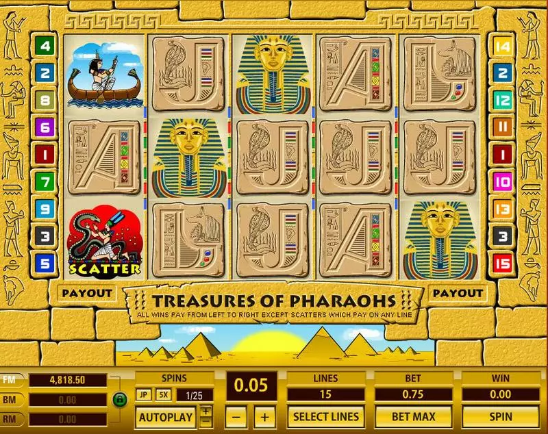 Treasures of Pharaohs 15 Lines Topgame Slots - Main Screen Reels