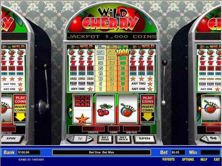 Wild Cherry 5 Line Parlay Slots - Main Screen Reels