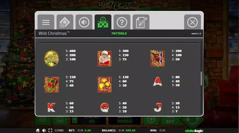 Wild Christmas StakeLogic Slots - Paytable
