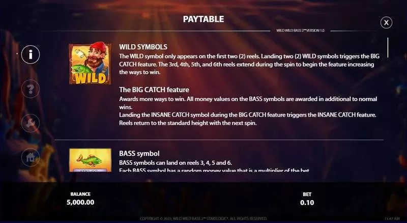 Wild Wild Bass 2 StakeLogic Slots - Paytable