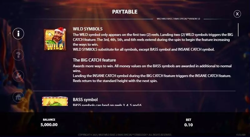 Wild Wild Bass 2 Xmas Special StakeLogic Slots - Paytable