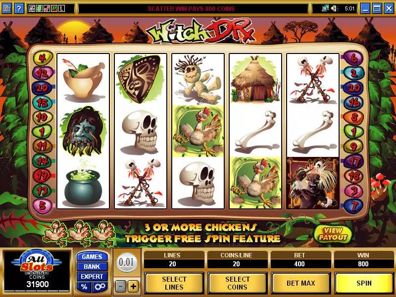 Witch Dr Microgaming Slots - Main Screen Reels