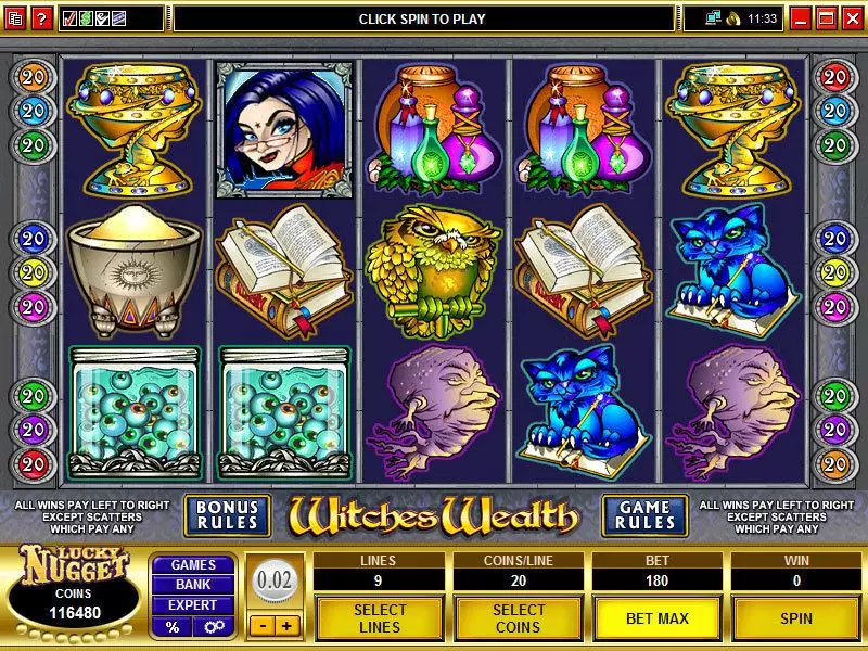 Witches Wealth Microgaming Slots - Main Screen Reels