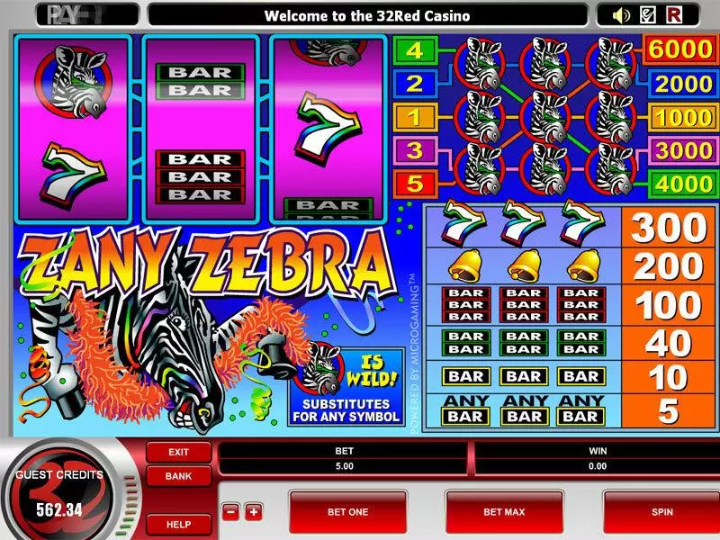 Zany Zebra Microgaming Slots - Main Screen Reels