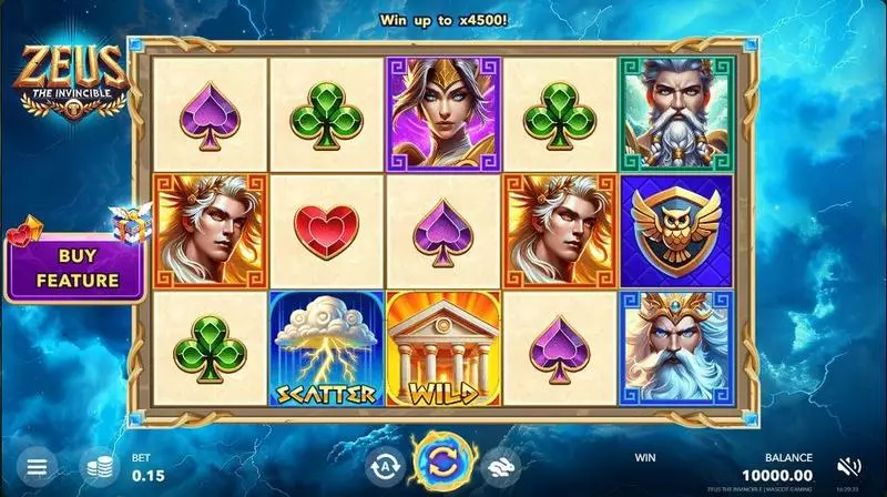 Zeus the Invincible Mascot Gaming Slots - Main Screen Reels